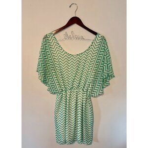 Love Culture Size L Teal & White Chevron Striped Pattern Dress